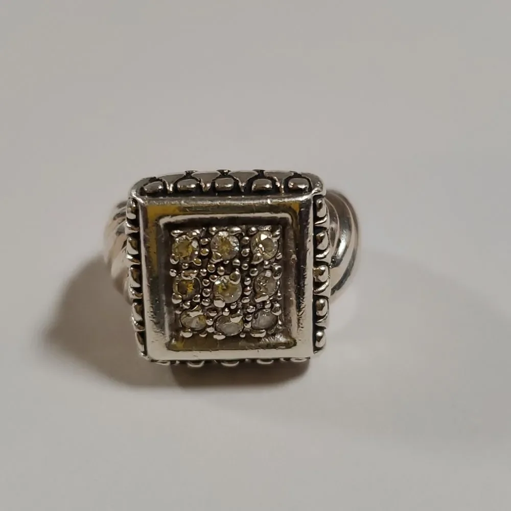 Sterling Silver 925 Ring Cubic‎ Zirconia Square Pattern Thick Band Size 6